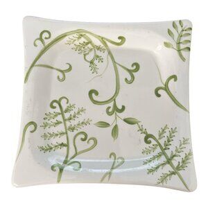 Vintage Bath & Body Works Square Ceramic Dish – Green Leaf Design – Spring 2000